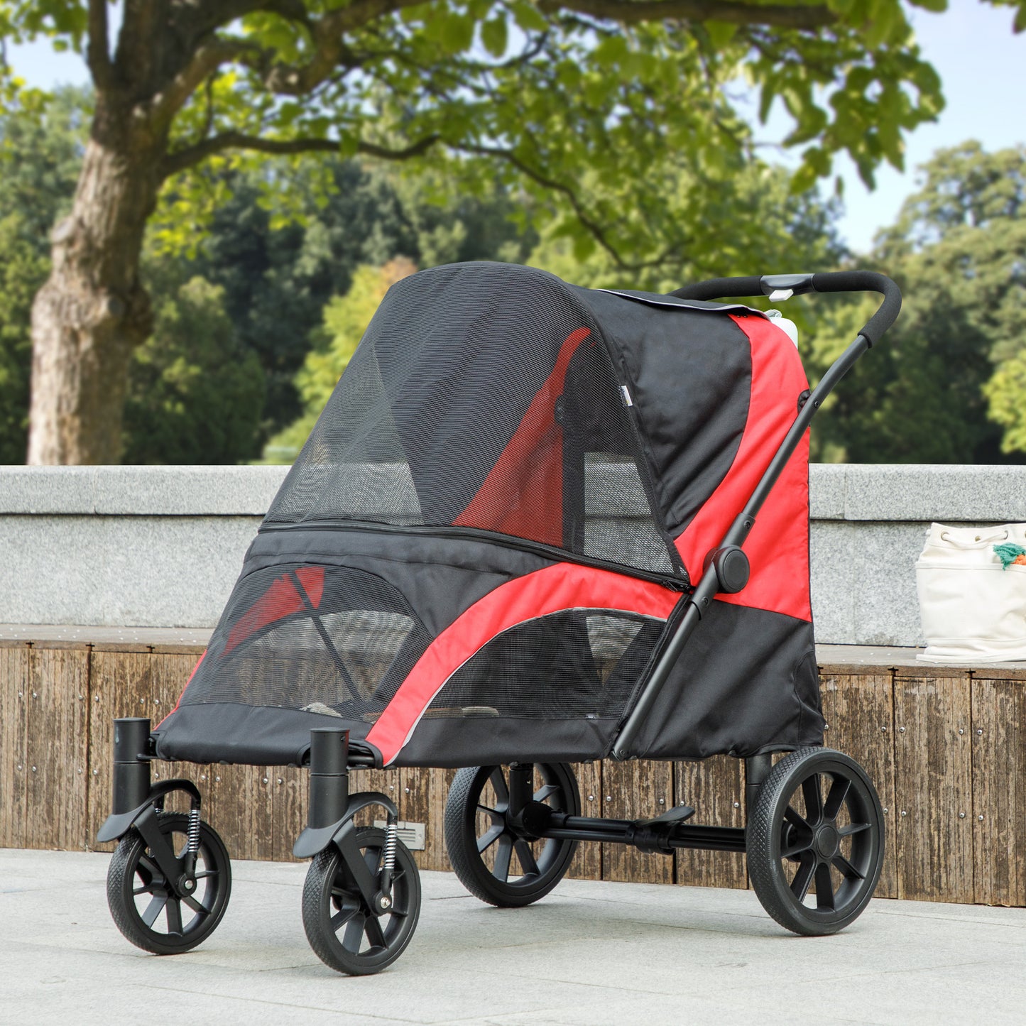Poussette pliable pour grands chiens avec roues amortissantes
