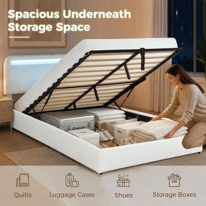 Lit Queen Plateforme avec Station de Charge et Rangement