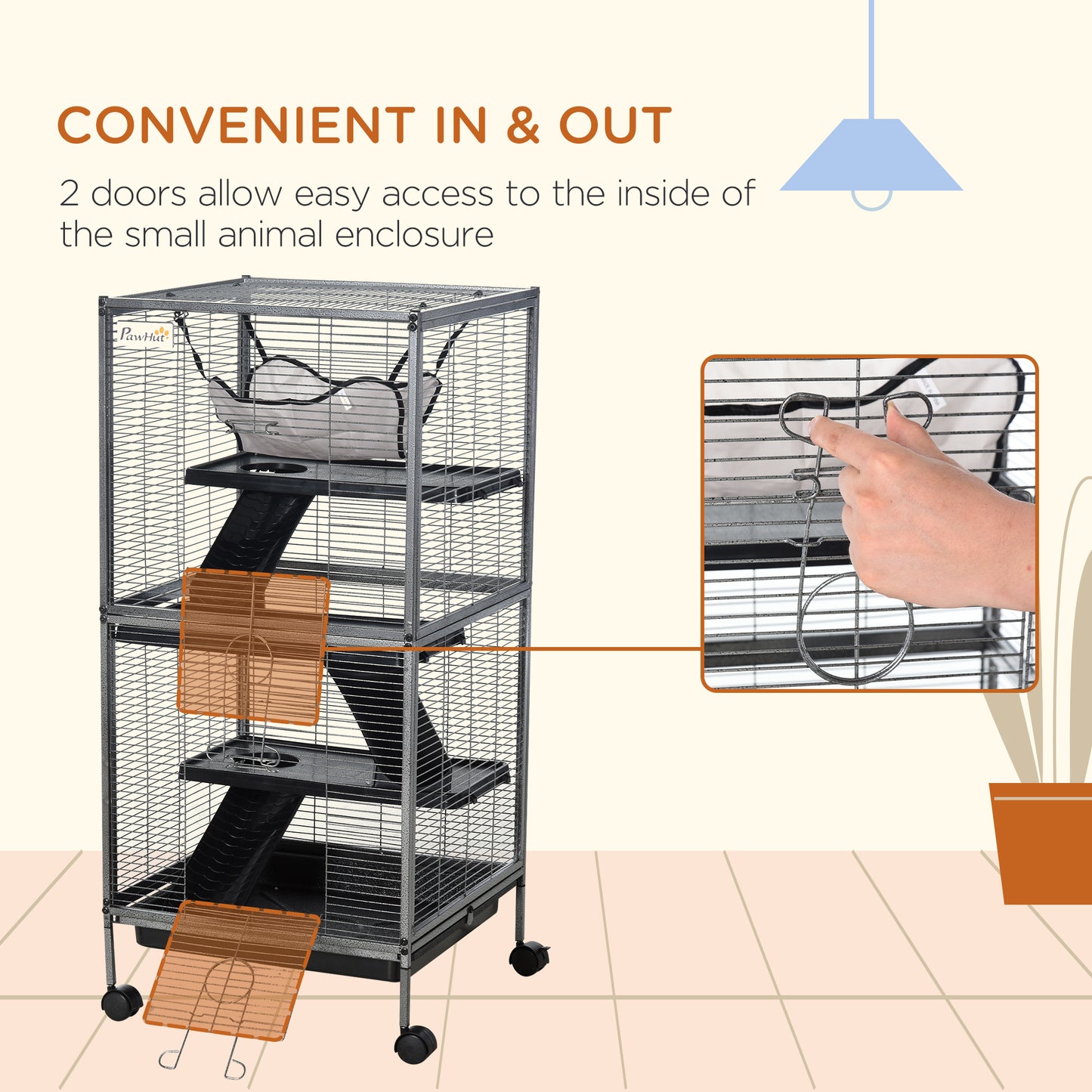 Cage à roulettes pour petits animaux 4 niveaux