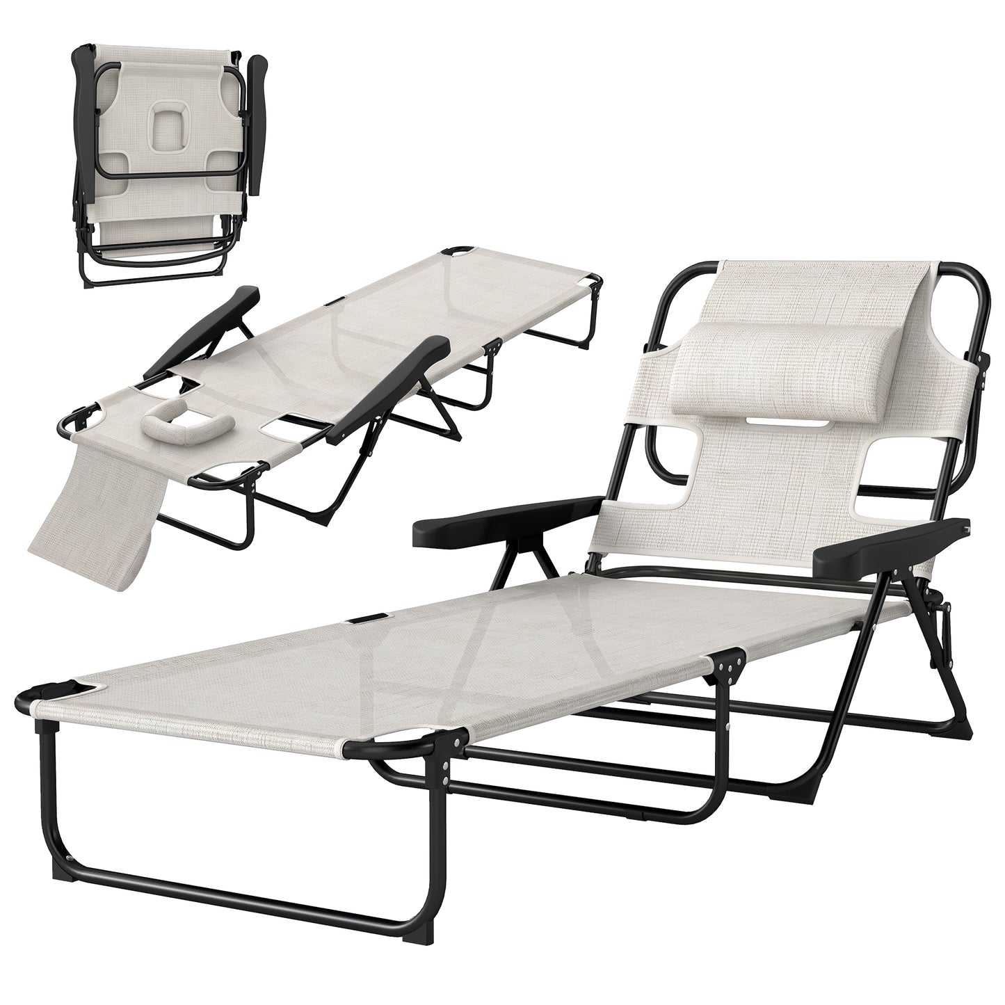 Chaise longue pliante avec dossier inclinable