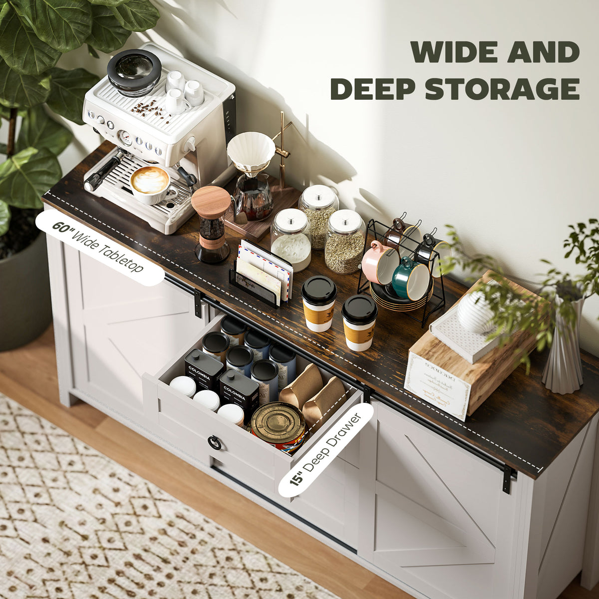 Meuble de buffet style fermette portes coulissantes 152 cm