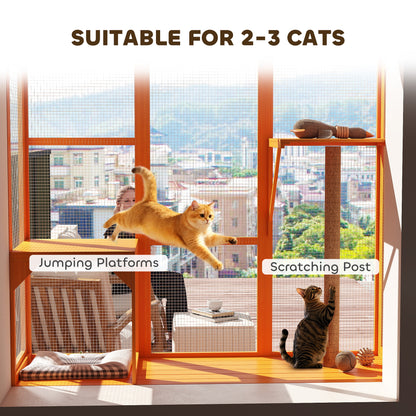 Enclos extérieur pour chats 3 niveaux avec plateformes