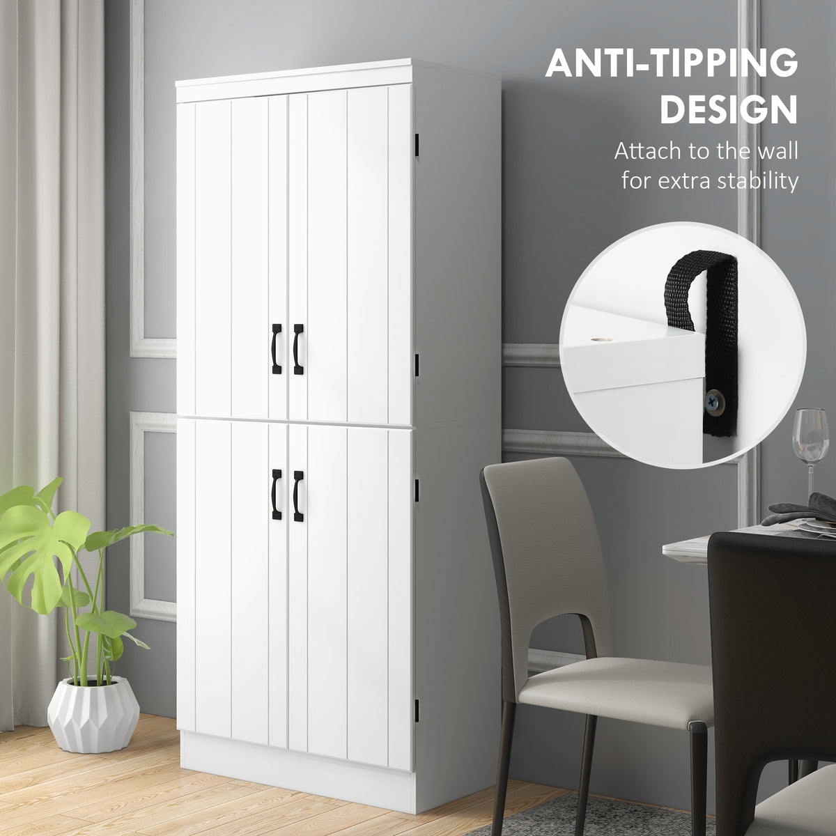 Armoire de garde-manger autoportante à 4 portes 177 cm