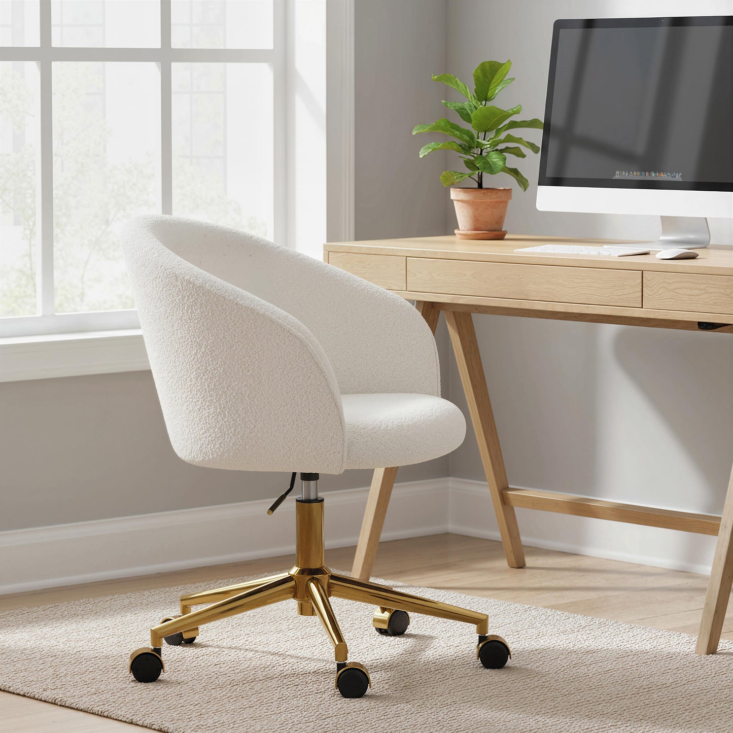 Chaise de bureau en teddy fleece pivotante réglable