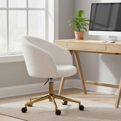 Chaise de bureau en teddy fleece pivotante réglable