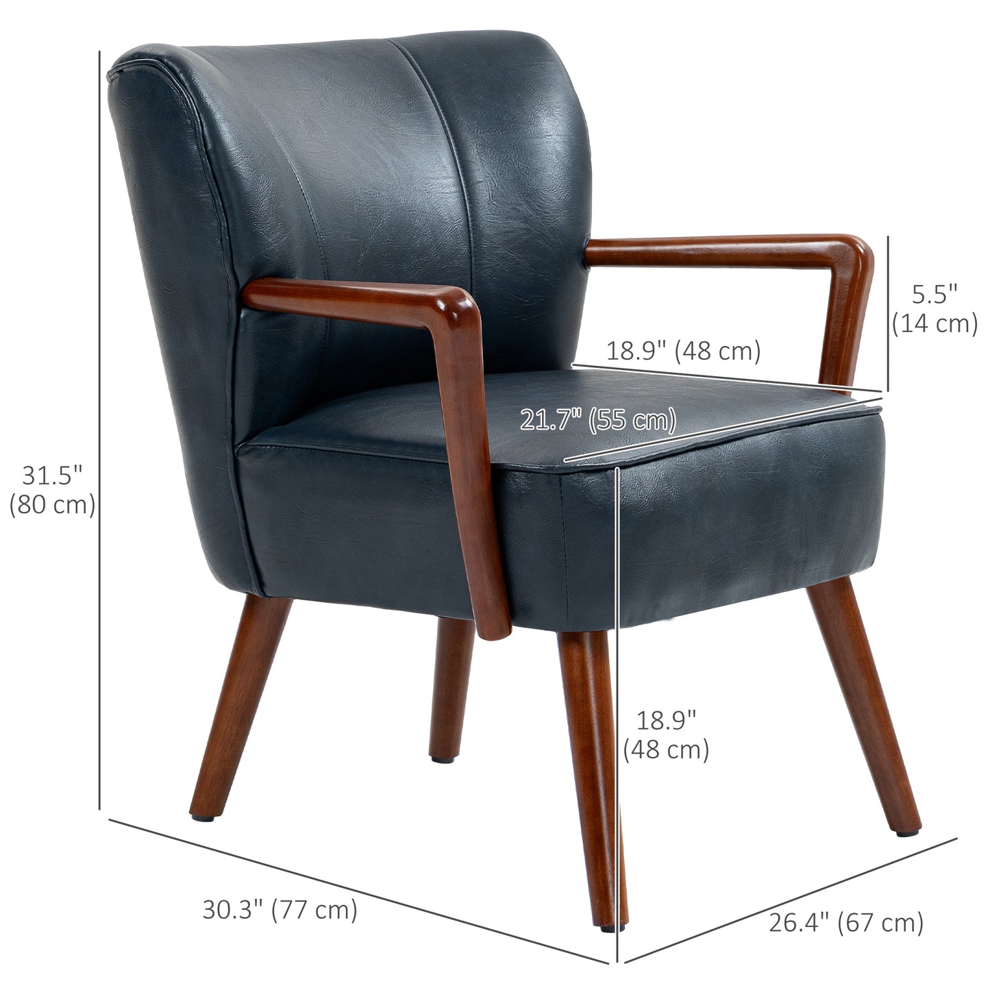 Fauteuil d'appoint moderne en similicuir avec pattes en bois