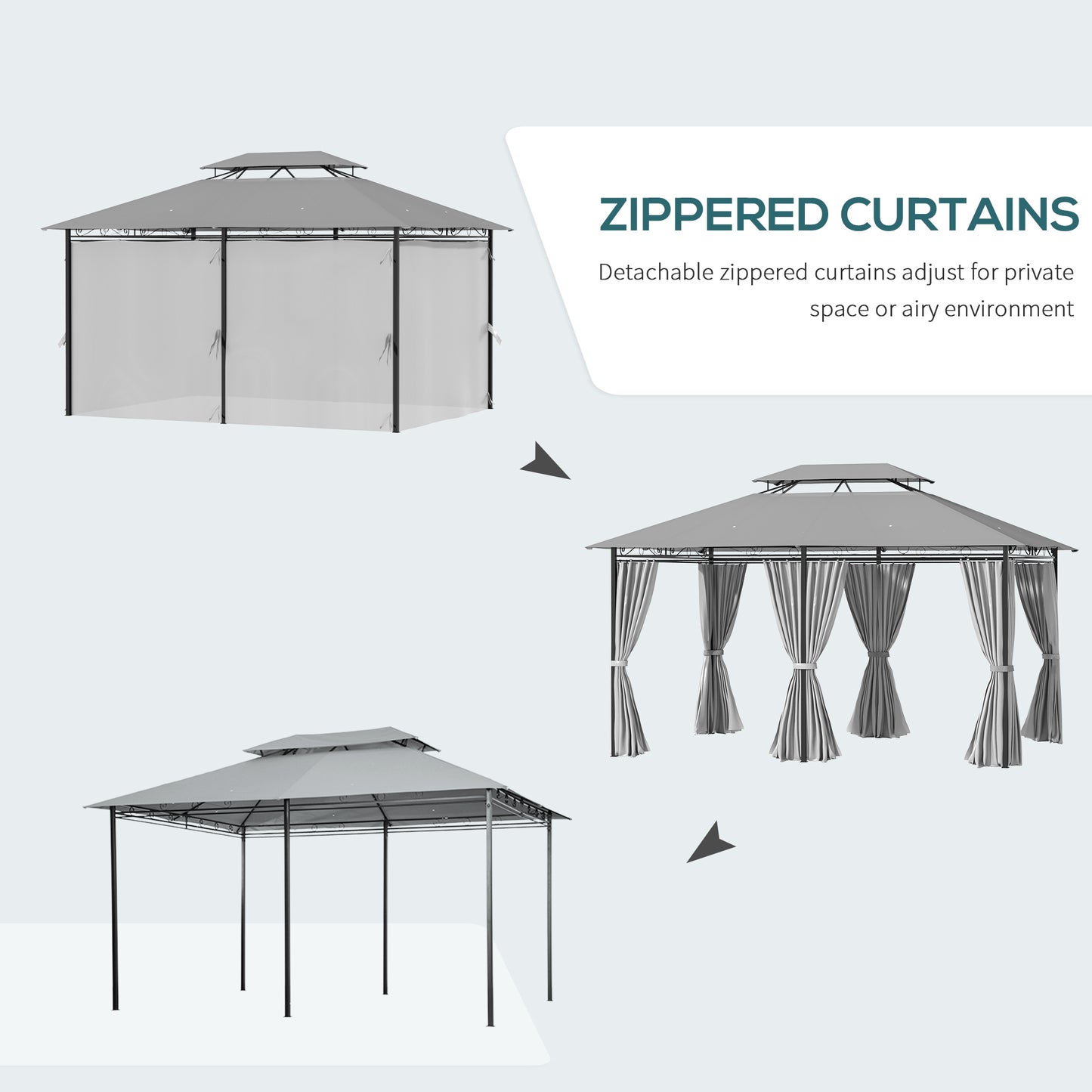 Gazebo de patio 2 niveaux 3 x 4 m avec rideaux