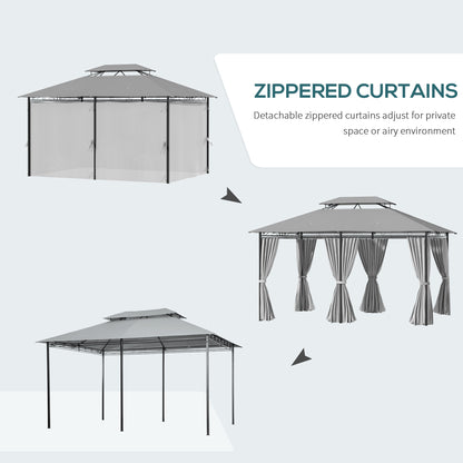 Gazebo de patio 2 niveaux 3 x 4 m avec rideaux