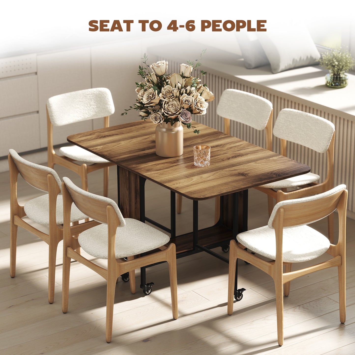 Table à manger pliante extensible avec tablette et roulettes