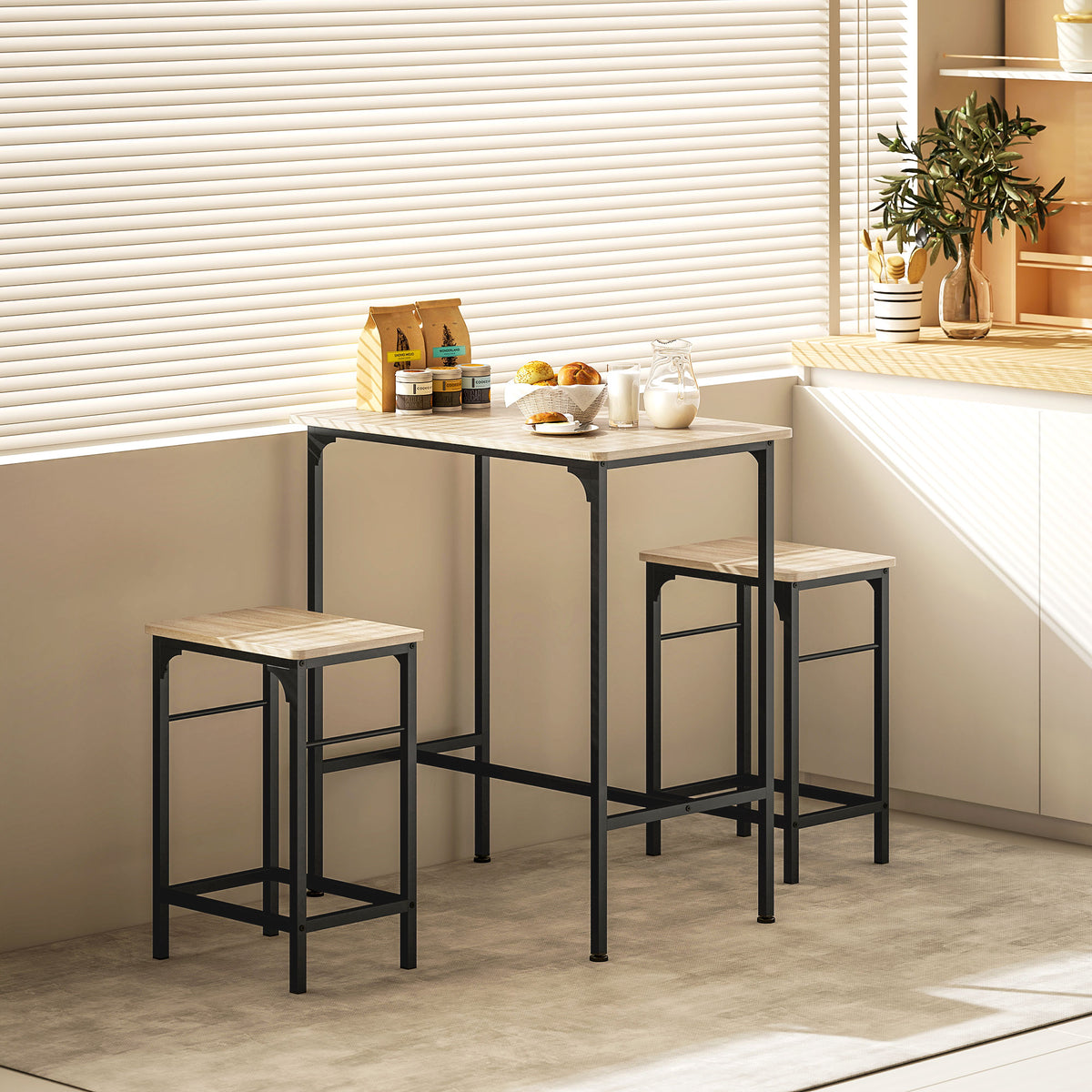 Ensemble table de bar et tabourets style industriel — Lot de 3