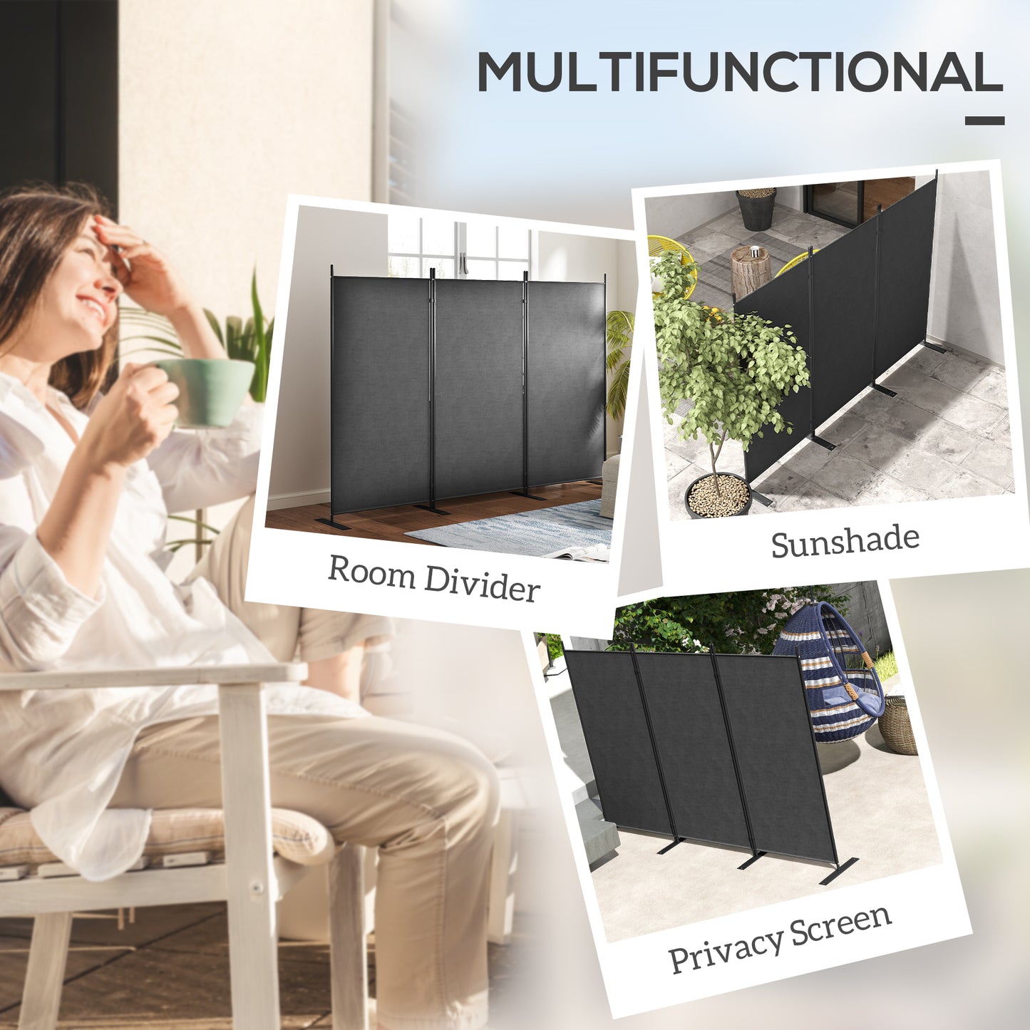 Paravent extérieur pliable 3 panneaux 177 cm — Foncé
