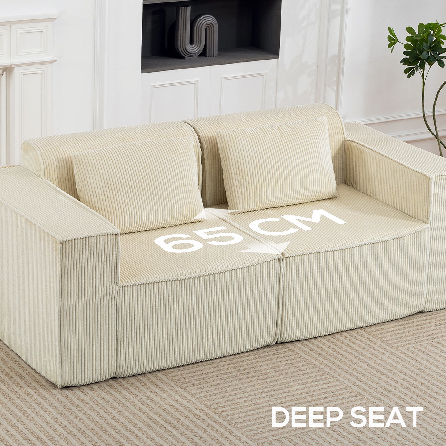 Sofa 3 places sans ressort, siège profond, velours côtelé