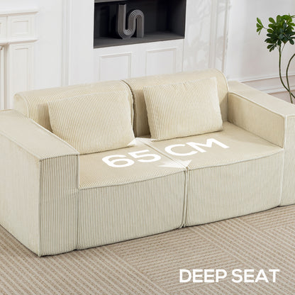 Sofa 3 places sans ressort, siège profond, velours côtelé