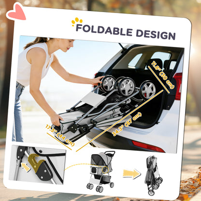 Poussette pour animaux pliable avec roues et freins