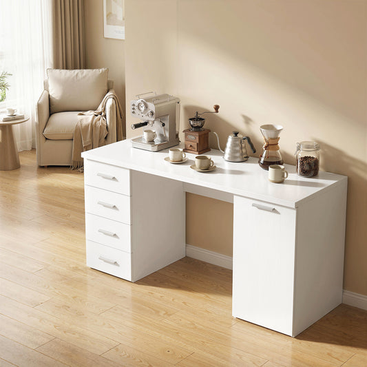 Bureau d'ordinateur avec tiroirs et armoire effet bois 140 cm