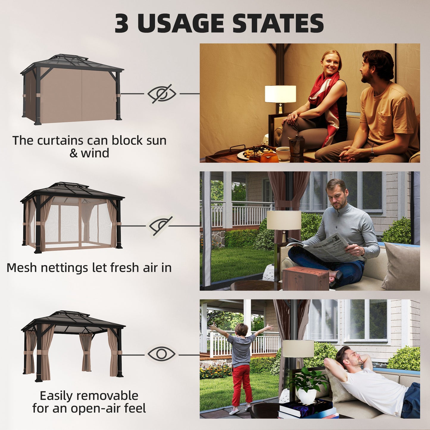 Gazebo toit rigide polycarbonate double 3m x 3,6m — Kaki