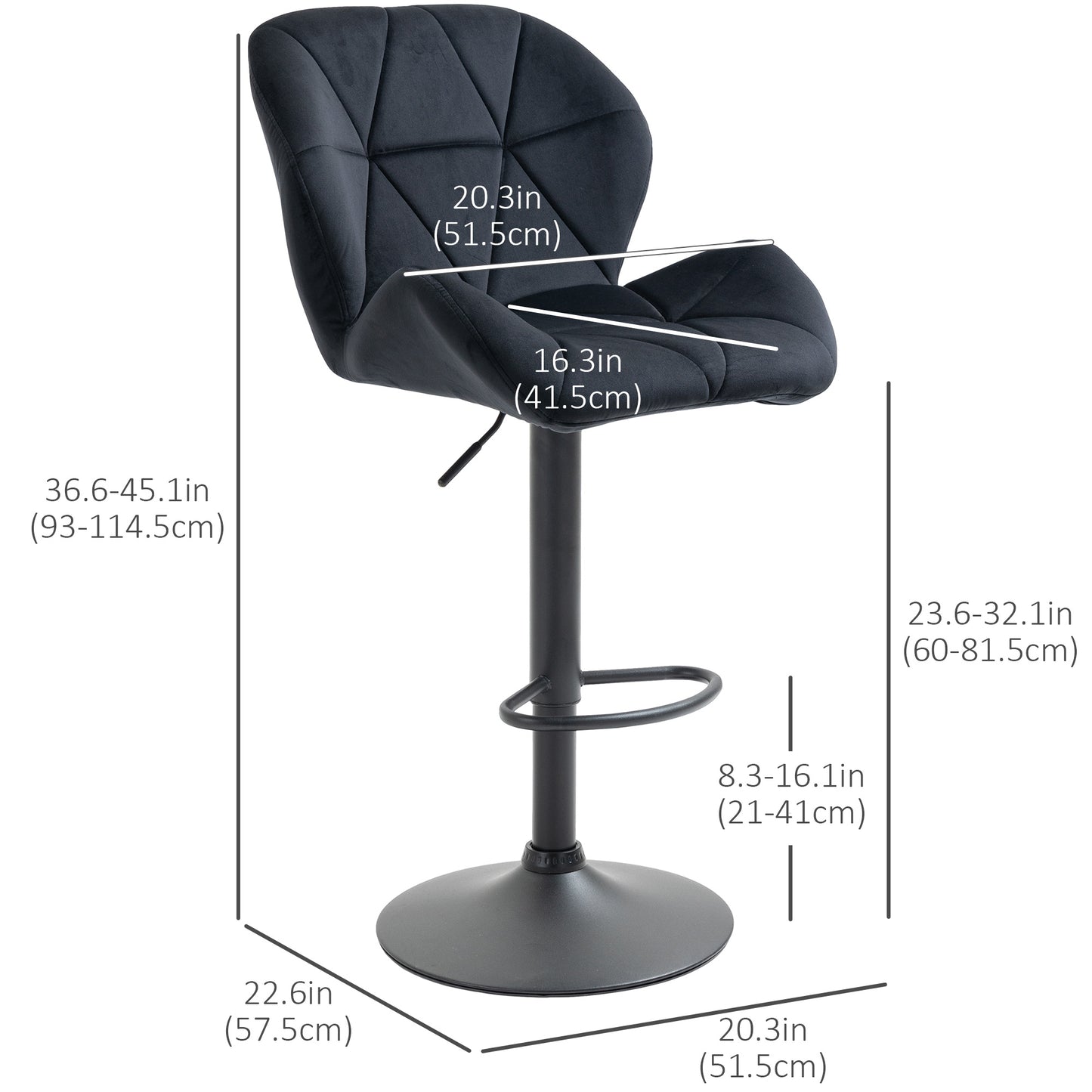 Tabourets de bar ajustables tissu ensemble de 2