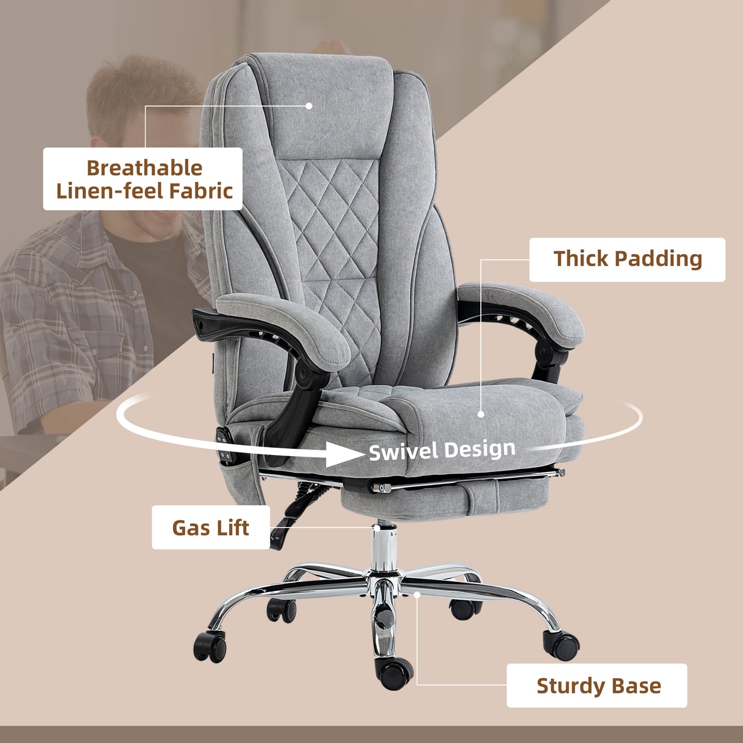 Chaise bureau massage inclinable avec repose-pieds ajustable