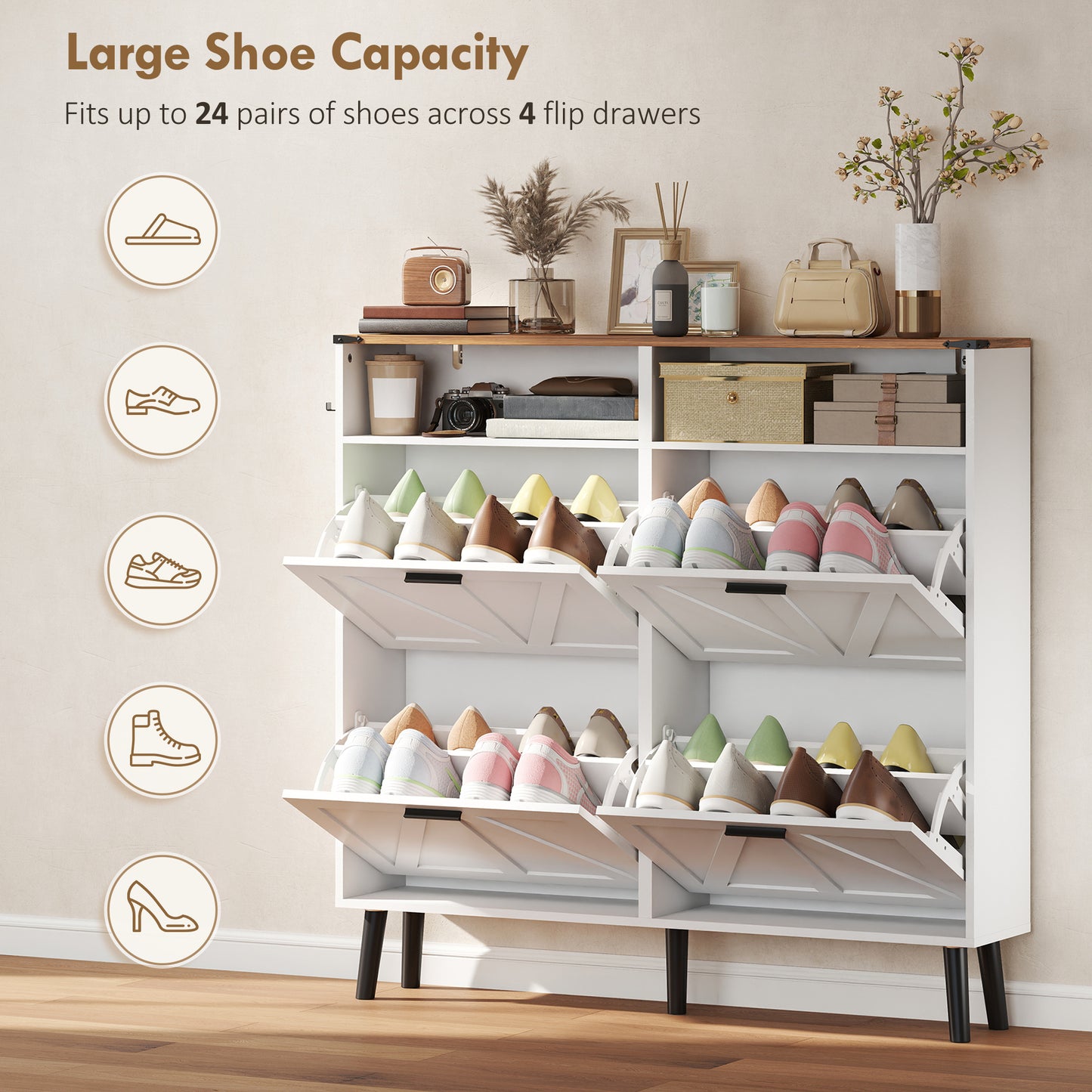 Armoire à chaussures 4 tiroirs abattants style fermette