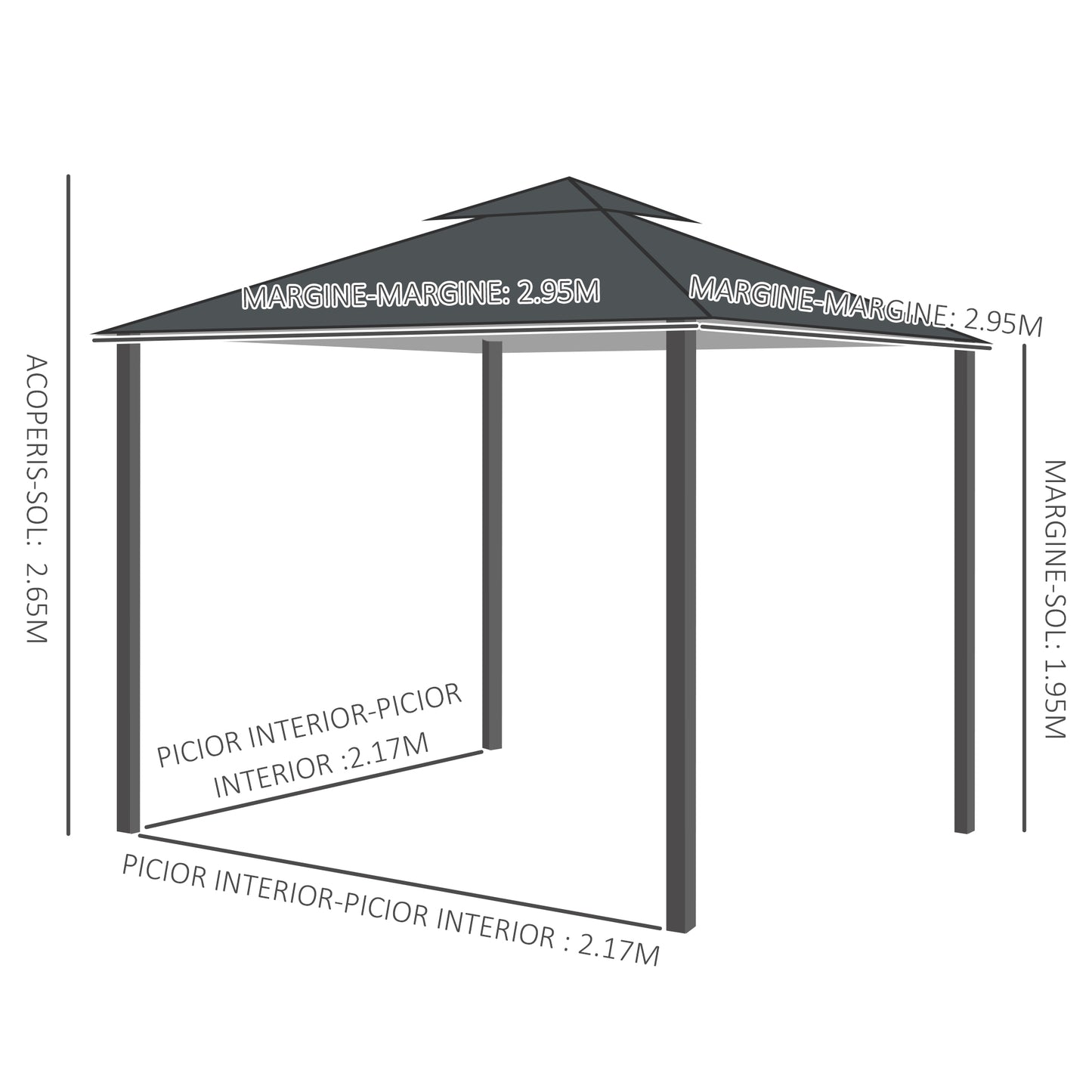 Gazebo de patio toit double 3 x 3 m