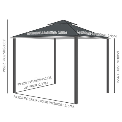 Gazebo de patio toit double 3 x 3 m