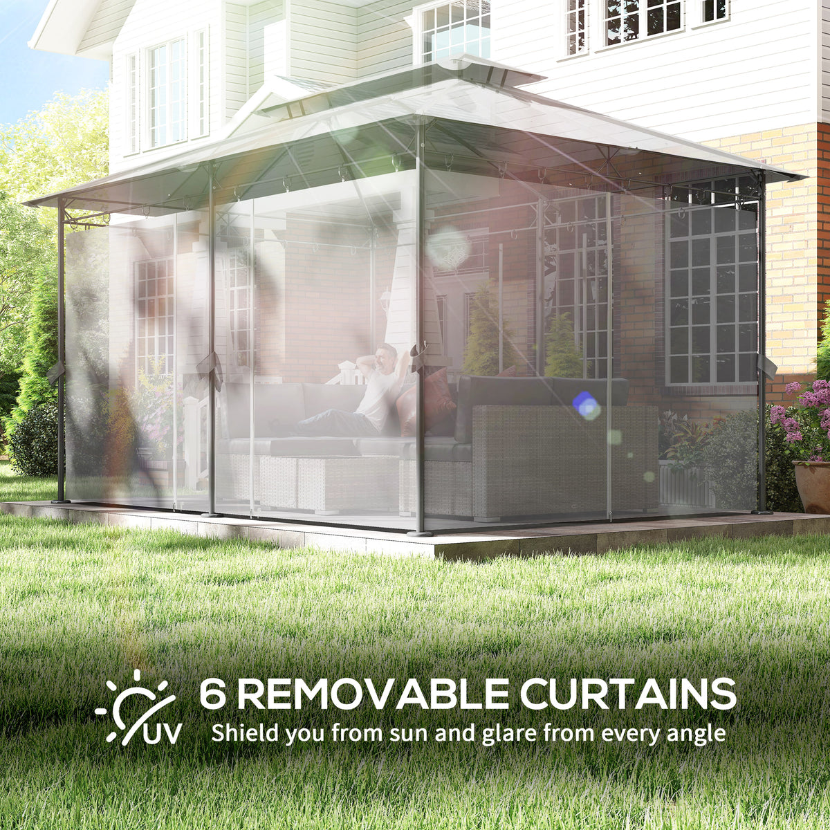 Gazebo de patio double toit avec rideaux 3 x 4 m