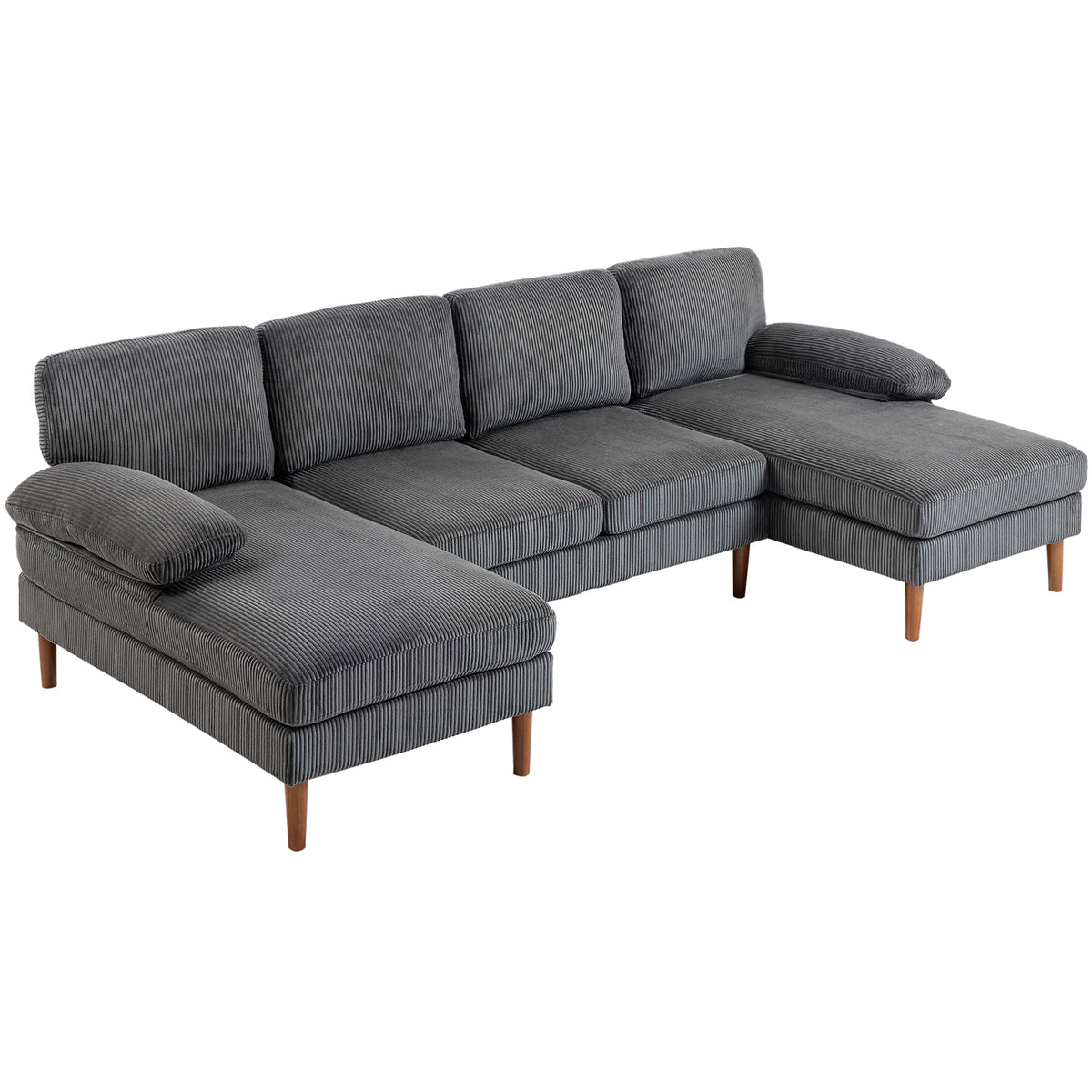 Sofa en U double méridienne 4 places — tissu lin