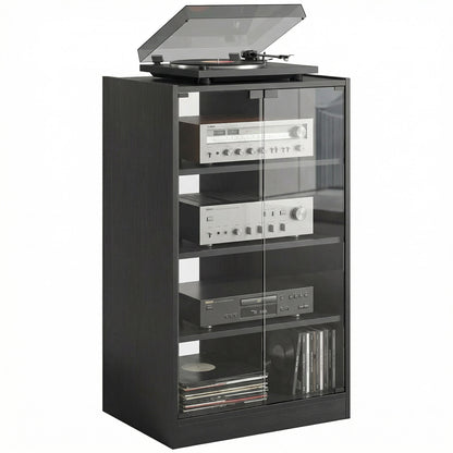 Meuble audiovisuel 5 niveaux portes vitrées push-to-open