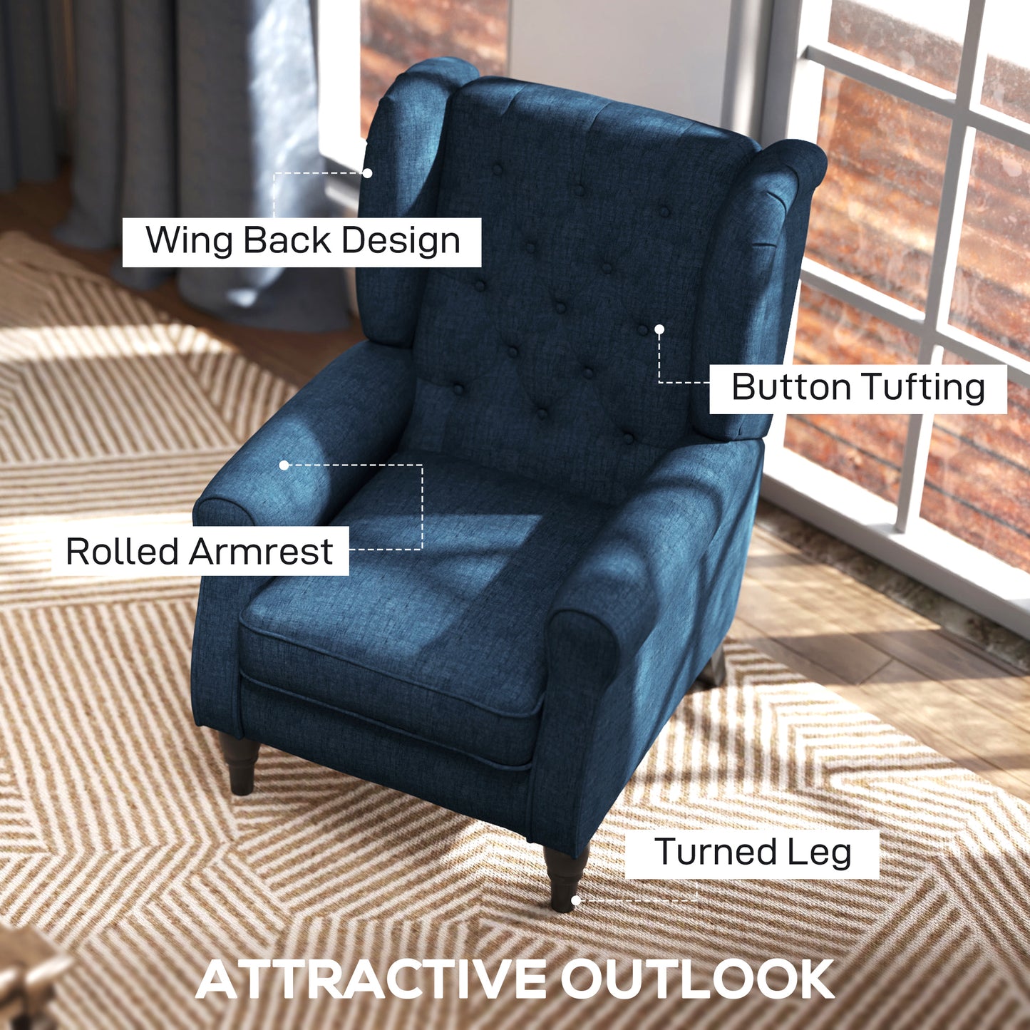 Fauteuil d'accent capitonné à dossier ailé en polyester