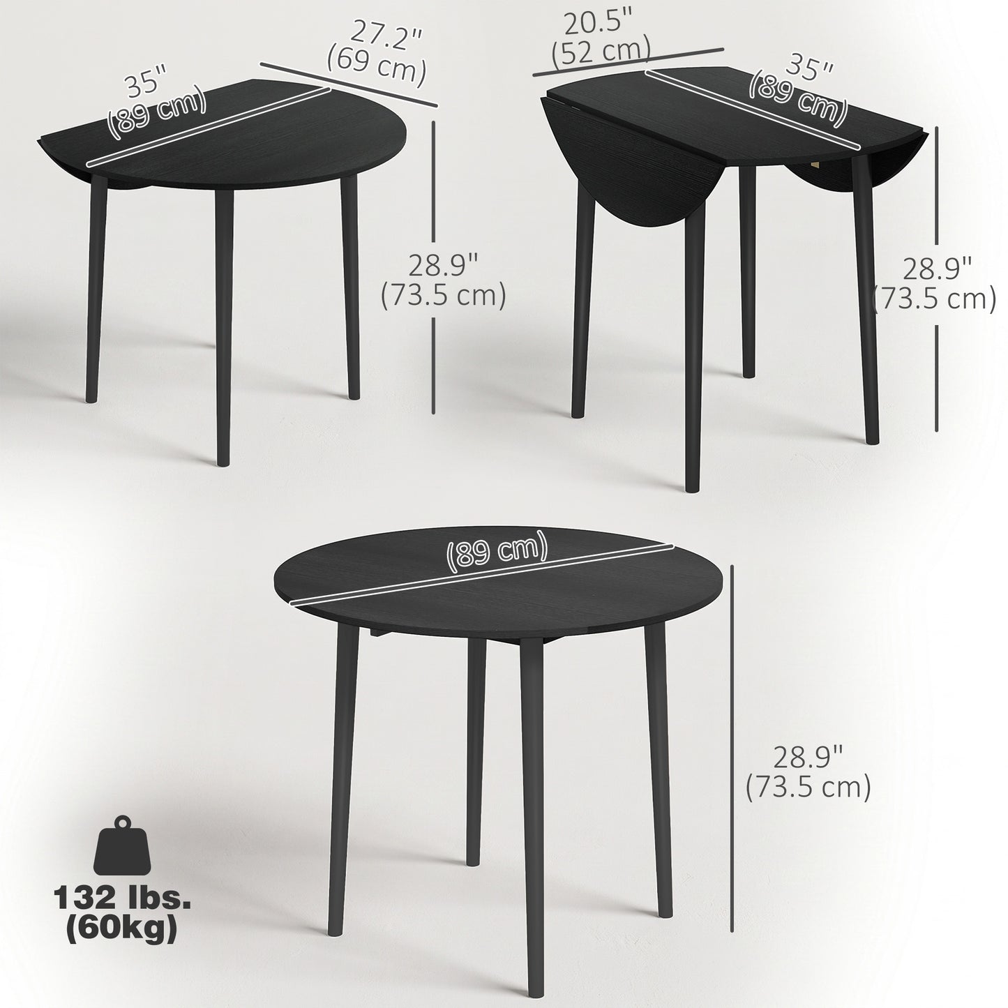 Table à manger pliante ronde à rallonges abattantes