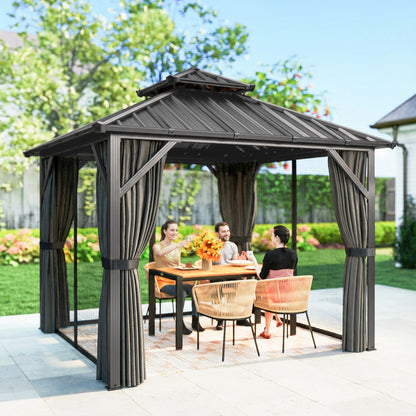 Gazébo Outsunny 3x3m Toit Dur Acier Galvanisé Cadre Aluminium Gris Foncé