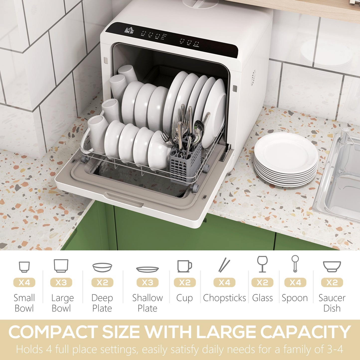 Lave-vaisselle de comptoir portable 4 couverts 5 programmes