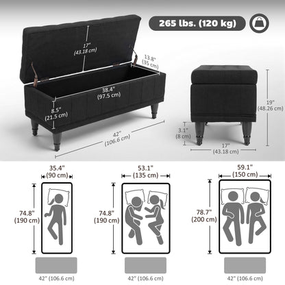 Banc de rangement capitonné en tissu