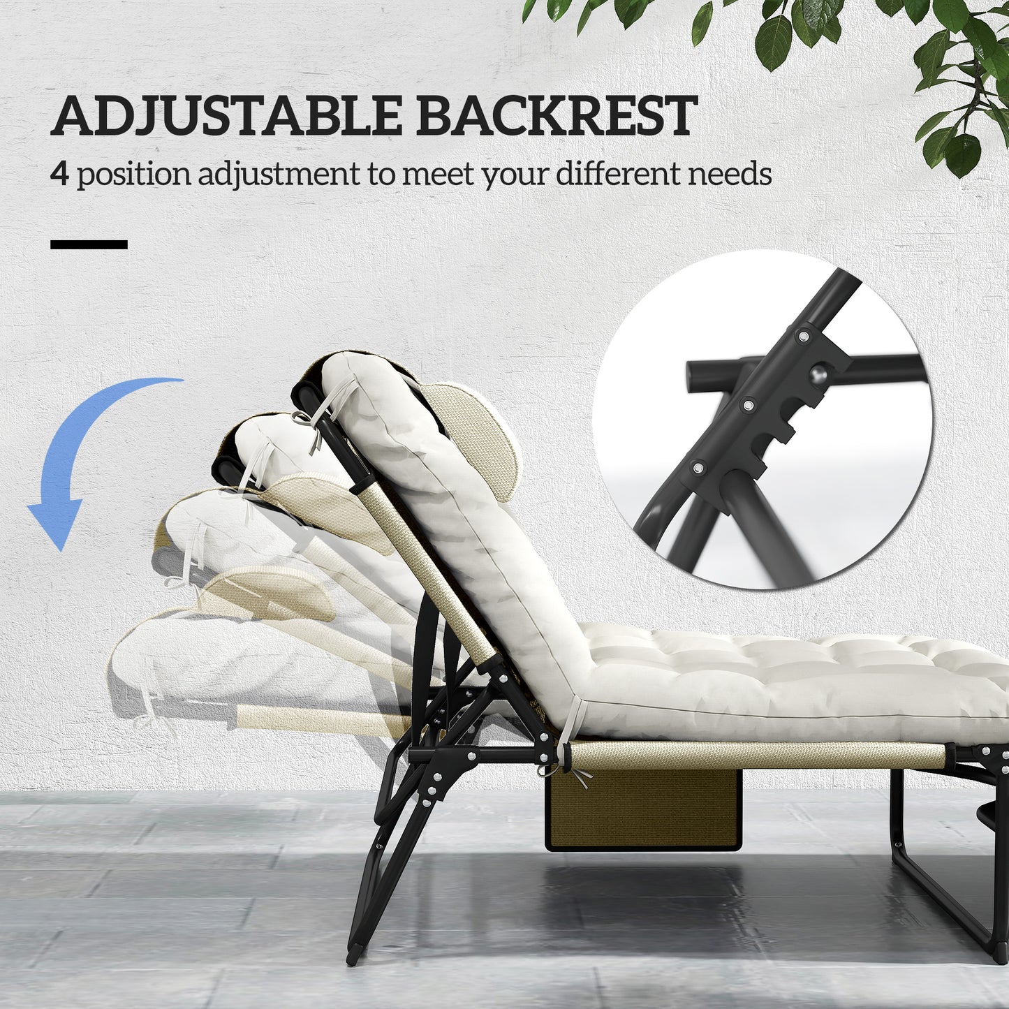 Chaise longue pliante 4 positions avec coussin