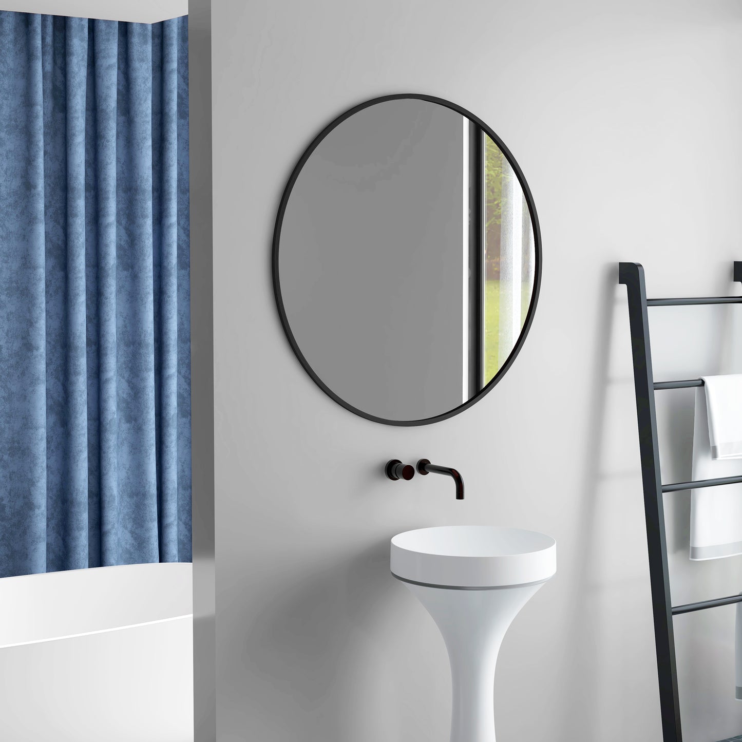 Miroir mural rond 91 cm cadre métallique décoratif