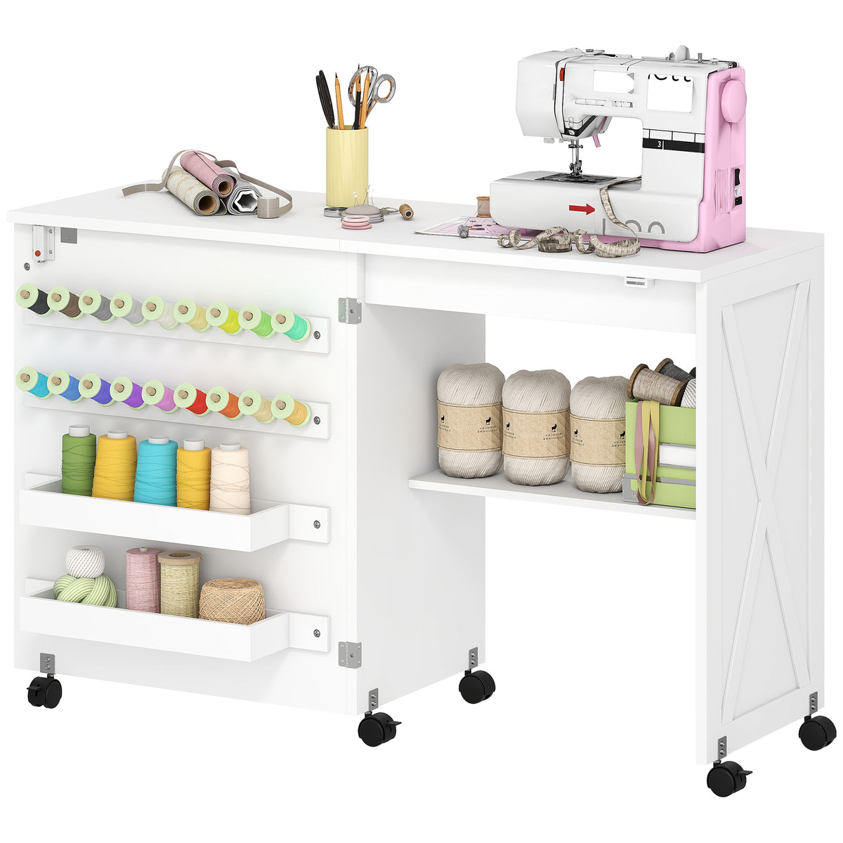 Table de couture pliante avec rangement — blanc
