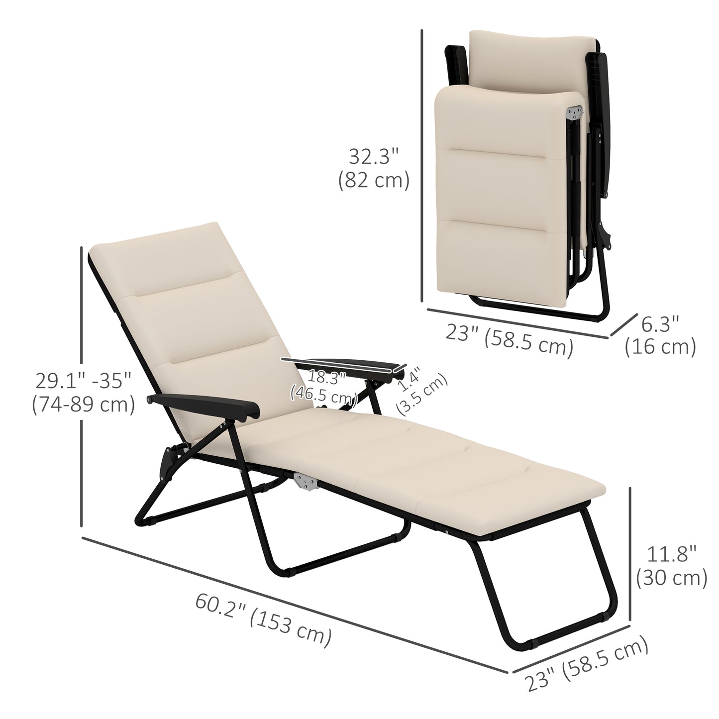 Chaise longue pliante à dossier réglable 6 positions