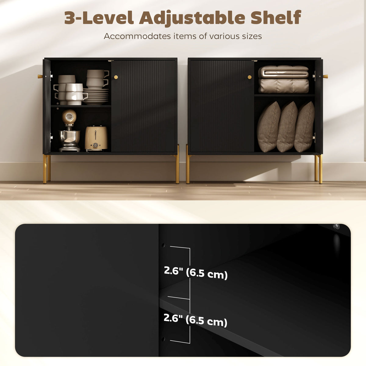 Buffet moderne avec portes cannelées et étagère réglable