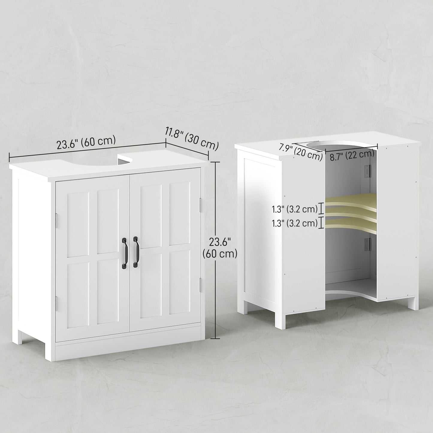 Meuble sous-lavabo double porte avec tablette ajustable