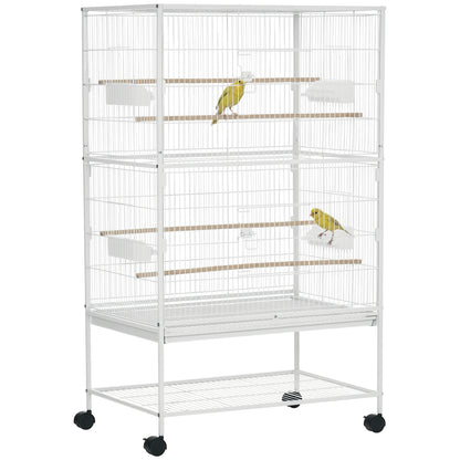 Grande cage à oiseaux en acier avec roulettes et perchoirs