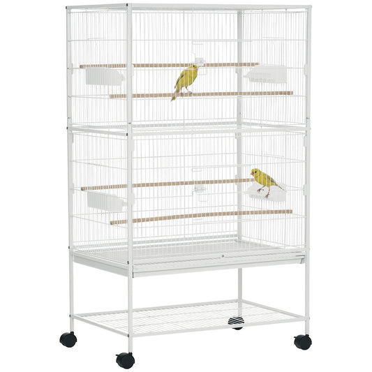Grande cage à oiseaux en acier avec roulettes et perchoirs