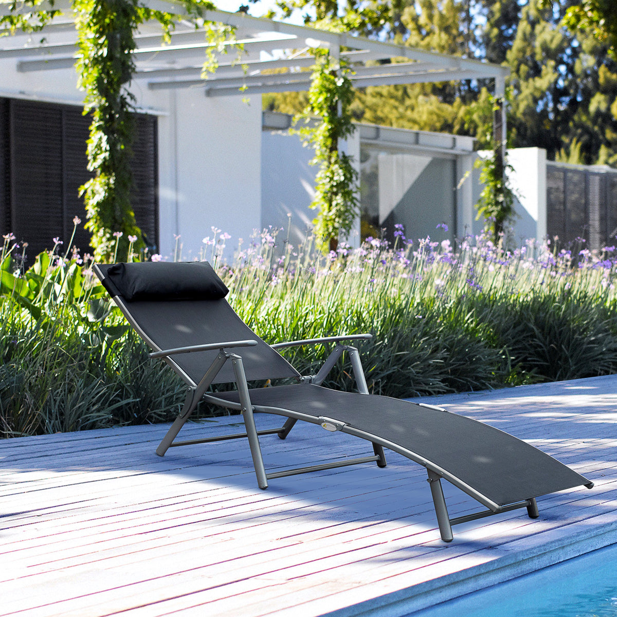 Chaise longue pliante réglable en acier — 7 positions