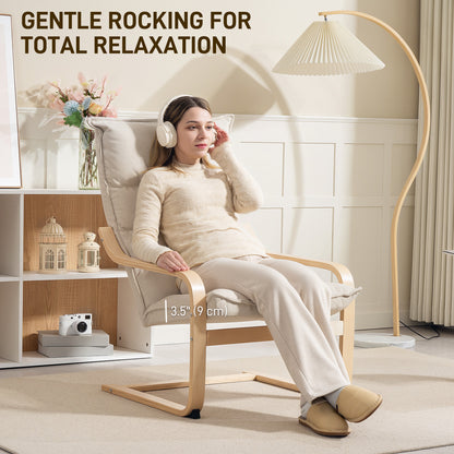 Fauteuil d'accent moderne avec accoudoirs en bois et mouvement berçant