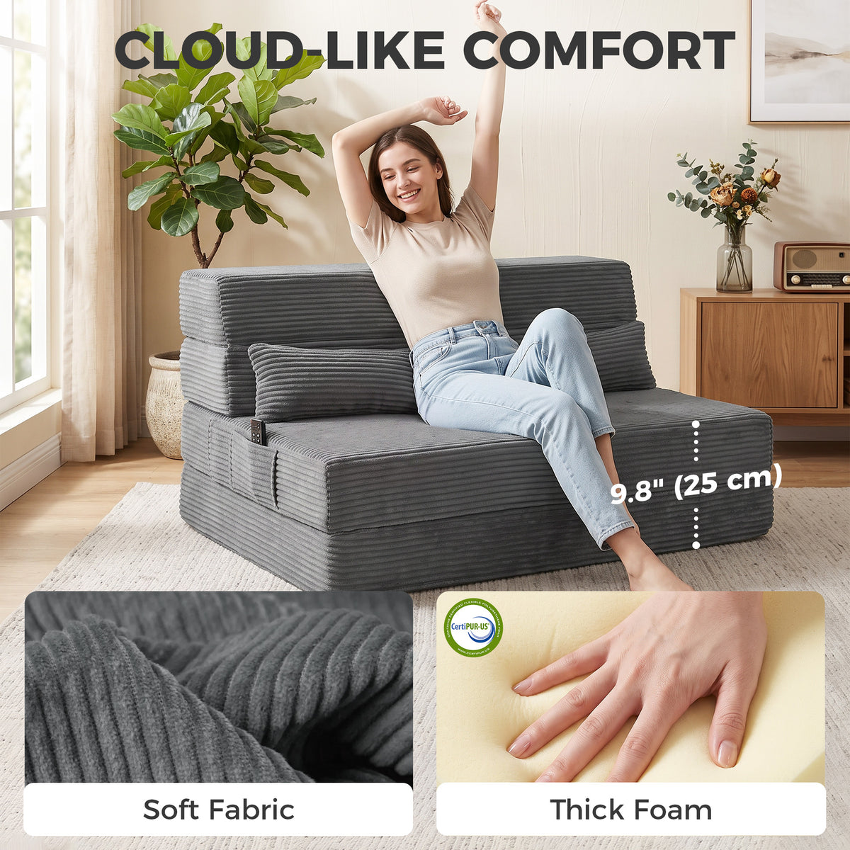 Fauteuil de sol convertible quatre positions — gris