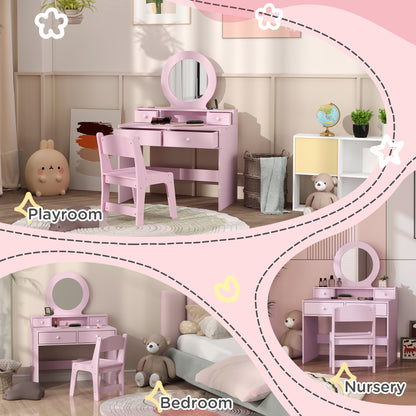 Coiffeuse enfant avec miroir et tabouret 4 tiroirs