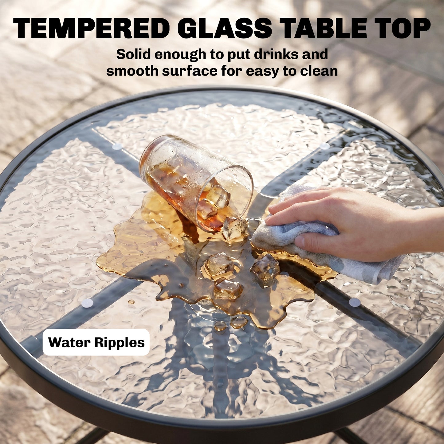 Ensemble bistro pliant 3 pièces avec table en verre
