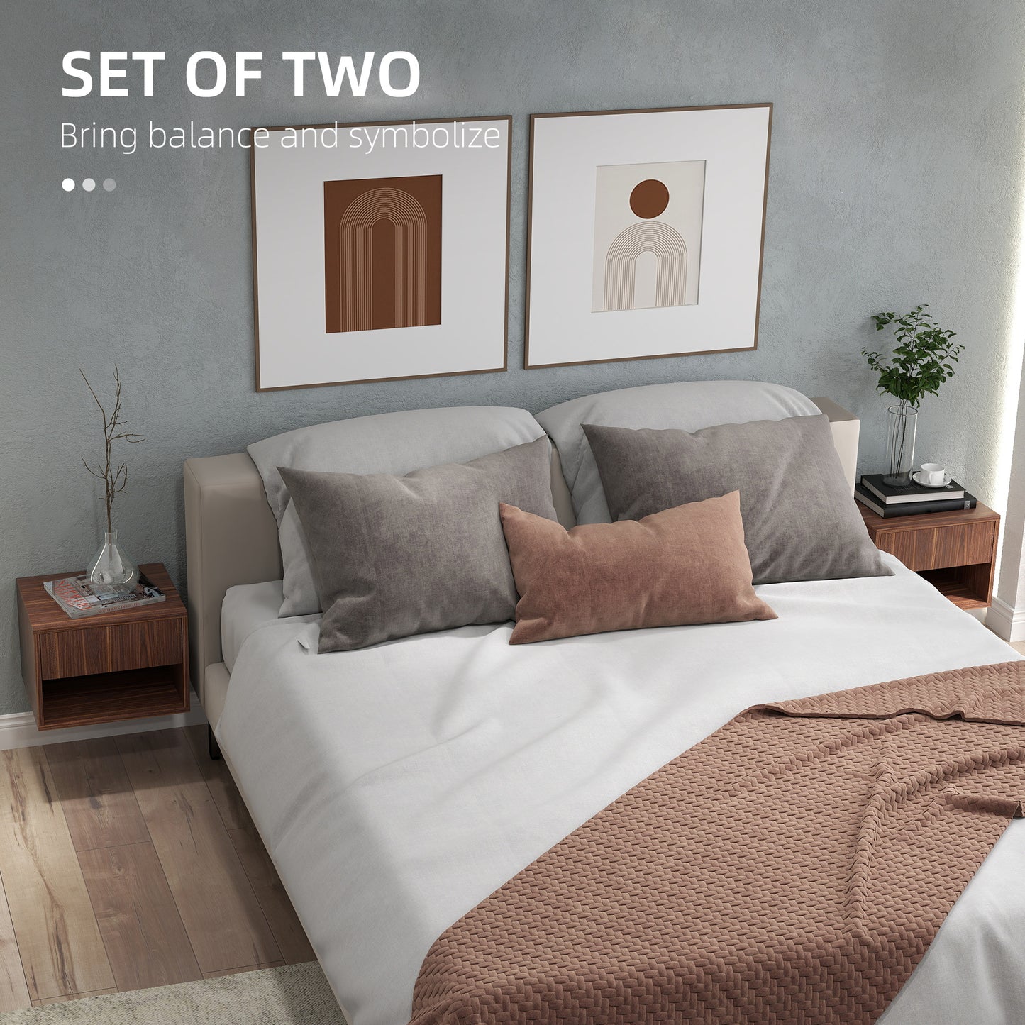 Tables de chevet murales avec tiroir, lot de 2