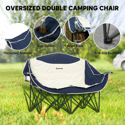Chaise de camping double avec porte-verres et sac