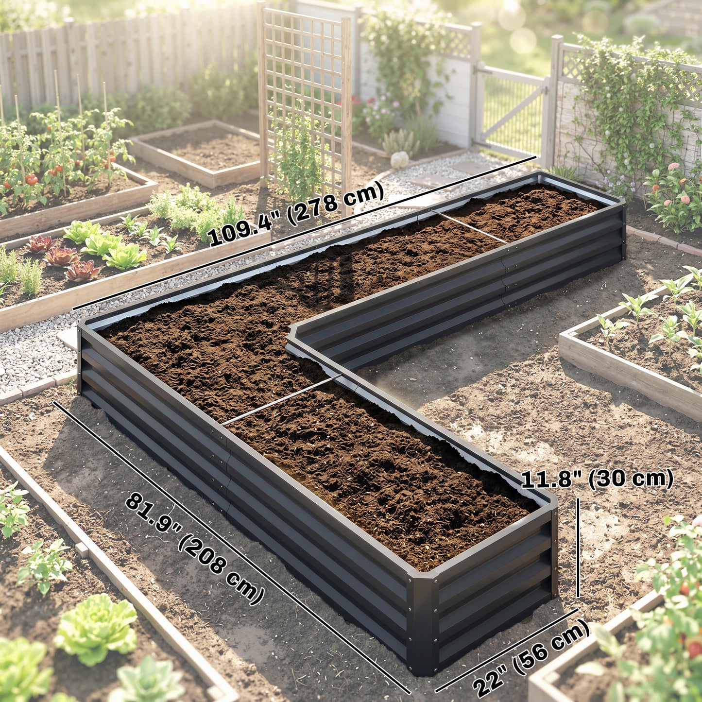 Bac de jardin surélevé L 208 cm acier galvanisé