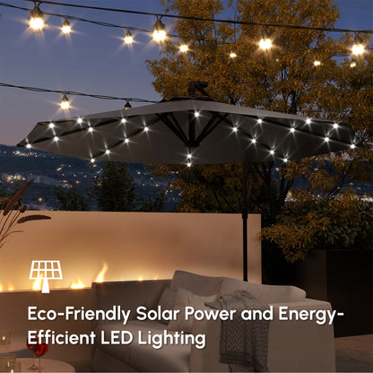 Parasol déporté LED solaire 290 cm avec base lestée